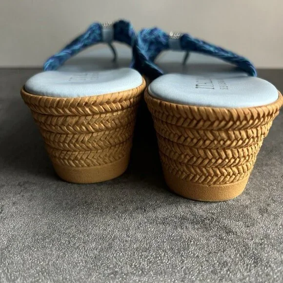 Italian Shoemakers Mixed Blue Rhinestone Sparkle Thong Wedge Sandals Size 9.5 M - Picture 6 of 16